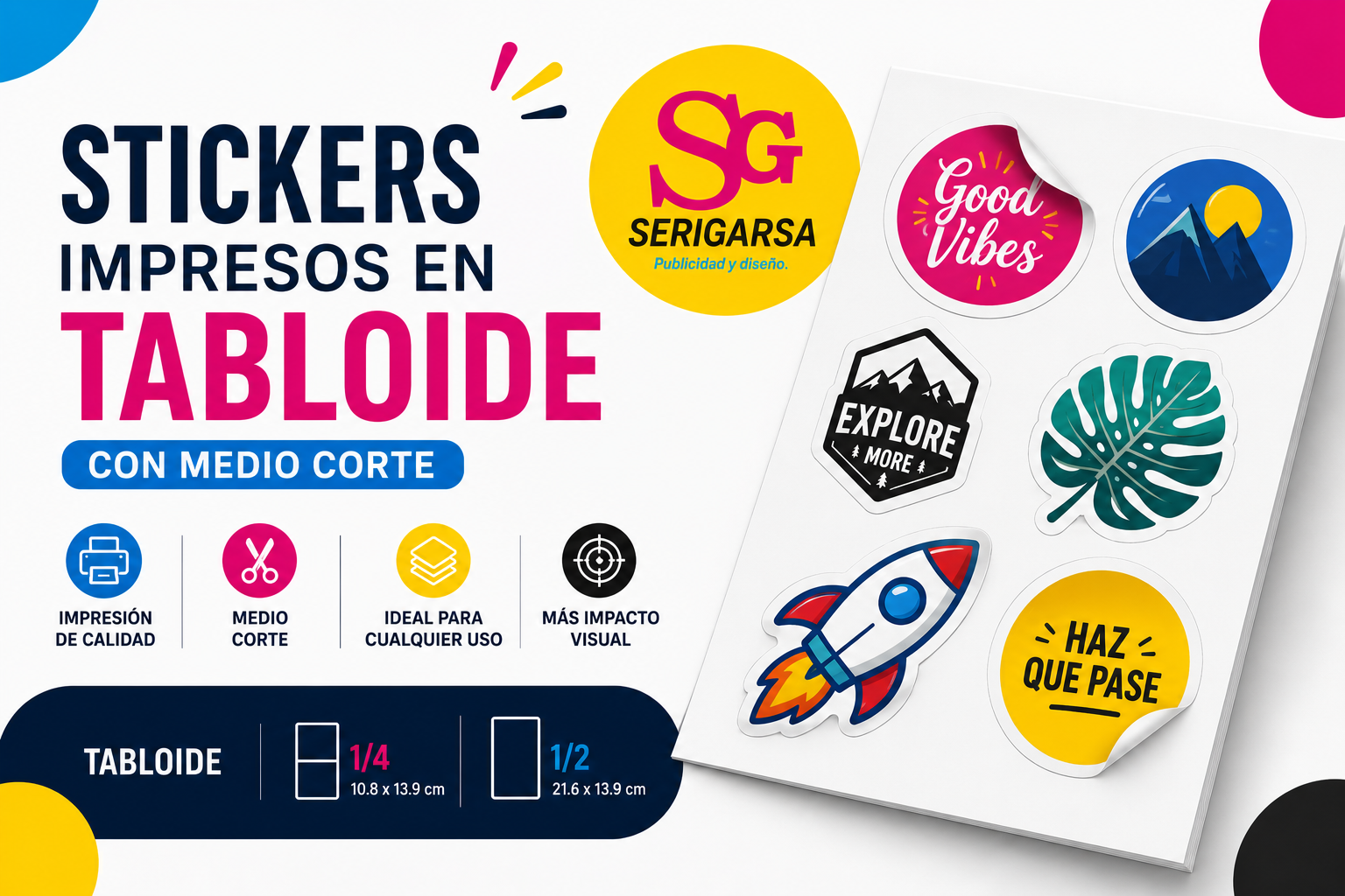 Stickers personalizados en planilla tabloide con medio corte
